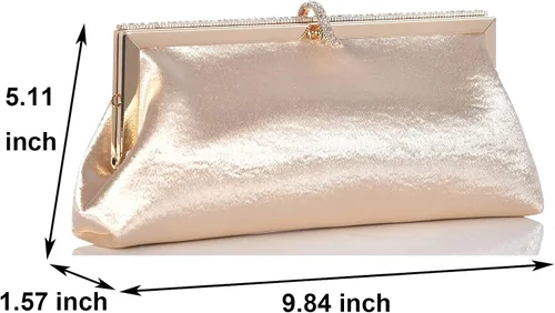 Vista 3 de Bolsa de embrague clásica de satén de lujo con elegante bolso cruzado con diamantes de imitación para boda novia graduación graduación