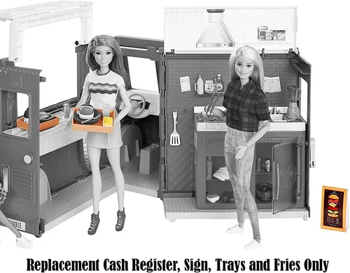 Vista 3 de Piezas de repuesto para Fresh 'n Fun Food Truck Barbie Doll Playset - GMW07 ~ Caja registradora de repuesto, letrero, bandejas y papas fritas