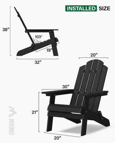 Vista 2 de MXIMU Silla Adirondack plegable para exteriores: sillas Adirondack fáciles de montar y cómodas, silla de plástico compuesto para todo tipo de clima