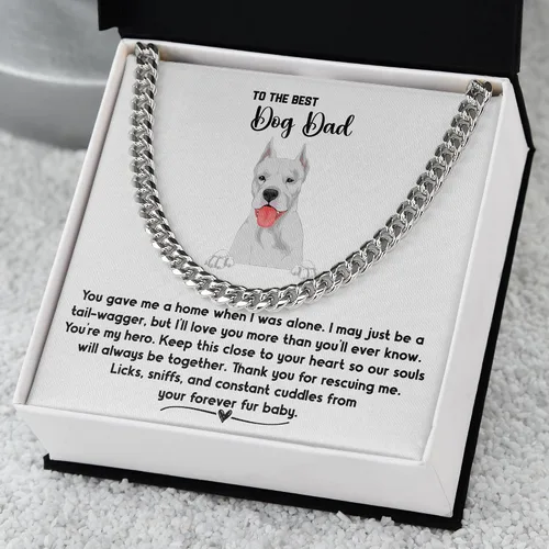 Vista 7 de Dogo Argentino Dog Dad Cuban Chain Necklace, Jewelry Message Card for My Fur Dad, Dogo Argentino Dog Owner, Pet Portrait Necklace Present