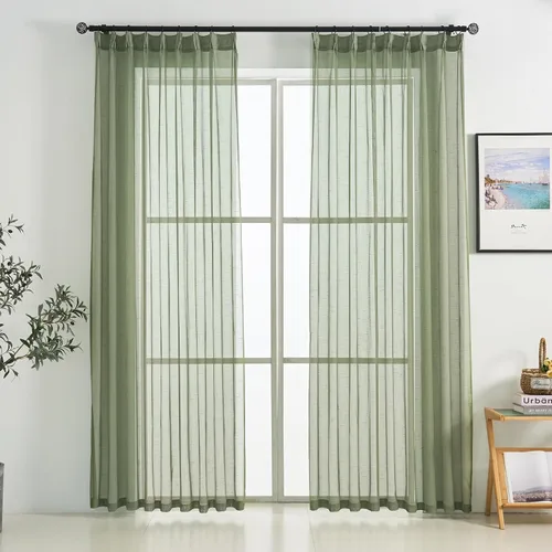 Vista 26 de Cortinas plisadas negras traslúcidas de 84 pulgadas de largo, 2 paneles para dormitorio, lino texturizado, ganchos transparentes para pista