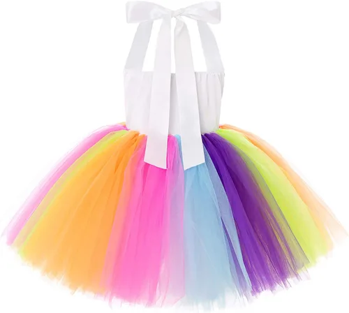 Vista 3 de Soyoekbt Disfraz de unicornio para niñas, vestido de unicornio con luz LED, vestido de princesa para fiesta de cumpleaños para fiesta de Halloween