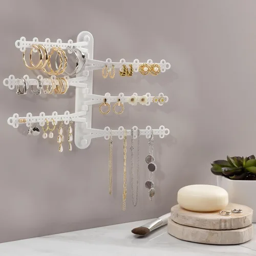 Vista 2 de All Hung Up Organizador de joyas de pared de 6 niveles y 6 pulgadas, tiras Command incluidas para colgar fácilmente, organizador de aretes de 120