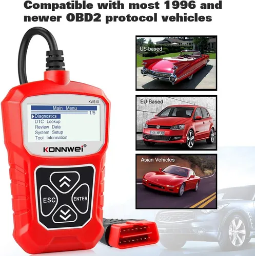 Vista 3 de KONNWEI Escáner OBD2 KW310 con funciones OBDII completas, 10 modos, lector de códigos de falla del motor automotriz, herramienta de escaneo