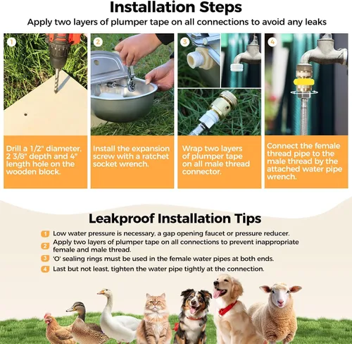 Vista 6 de BinetGo Dispensador automático de agua para perros al aire libre, de acero inoxidable, resistente a las mordeduras, cuenco de agua automático