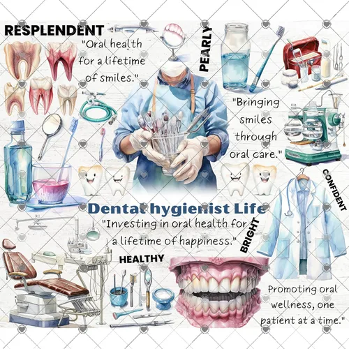 Vista 2 de Dental Hygienist Tumbler Sublimation Wrap, Tooth Tumbler Transfer, Teeth, RDH, Toothbrush, Ready to Press - 20 oz Straight Tumbler Transfer
