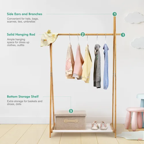 Vista 2 de Jotsport Estante plegable de bambú para niños, con almacenamiento Farbico, pequeño armario abierto para sala de juegos, guardería, baby shower