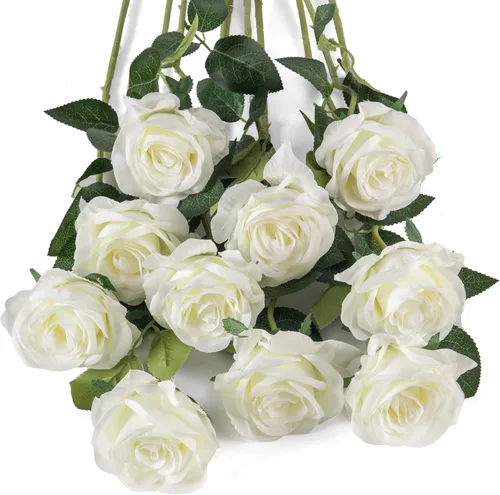 Vista 8 de 10 rosas artificiales de tallo largo, rosas de seda falsas para bricolaje, ramo de boda, mesa, centro de mesa, decoración del hogar (negro)