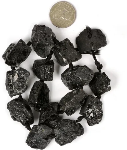 Vista 2 de Agujero graduado crudo del filamento 6.6 ft m de los granos de la pepita cristalina de la piedra preciosa del turmalina negra