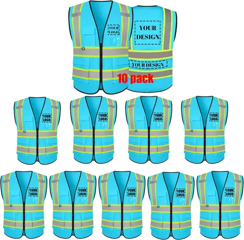 Vista 9 de Chaleco de seguridad reflectante de alta visibilidad con 5 bolsillos y cremallera clase 2 para adultos, unisex, ropa de trabajo de seguridad