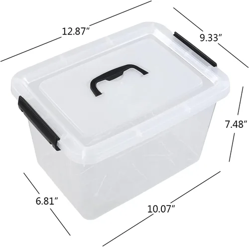 Vista 4 de Cajas de almacenamiento de 10 litros, bolsas de almacenamiento de plástico transparente con tapas, juego de 6