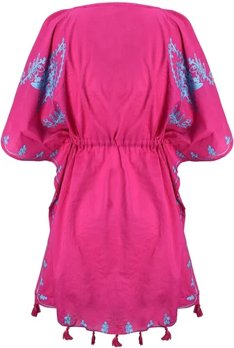 Vista 2 de Peach Couture Túnica de verano para mujer, estilo bohemio, de algodón, floral, caftán
