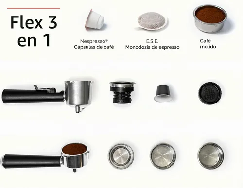 Vista 4 de Espressione Flex - Cafetera espresso 3 en 1, compatible con cápsulas de espresso E.S.E., cápsulas Nespresso® y café molido, bomba italiana de 20