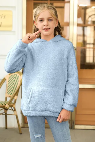 Vista 3 de Haloumoning Sudadera con capucha de forro polar mullido para niñas de 4 a 15 años