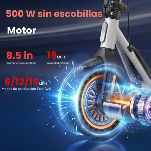 Vista 2 de Scooter eléctrico para adultos, motor de 500 W, 21/19 MPH, neumático Gris