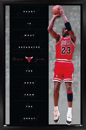 Vista 8 de Trends International Michael Jordan - Póster de pared de corazón, 22.4 pulgadas de largo x 14.7 pulgadas, versión enmarcada en madera de granero