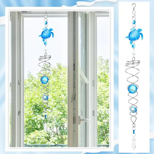 Vista 4 de Juexica Tortuga marina de 19 pulgadas, regalo para adorno de Navidad, cola en espiral, hilandero de viento, atrapador de sol, bola de observación