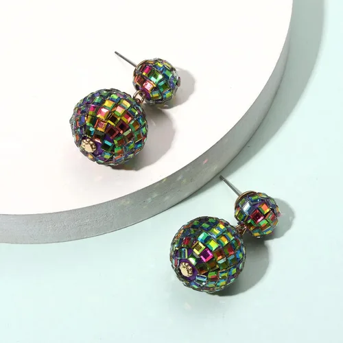 Vista 6 de Aretes de bola de discoteca para mujer, aretes colgantes de bola de espejo brillante, para fiesta de baile, música country, concierto, trajes