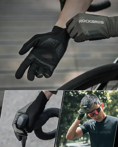 Vista 6 de ROCKBROS Guantes de ciclismo Guantes antideslizantes de dedo completo para ciclismo de carretera MTB para montar, correr, senderismo, deportes al