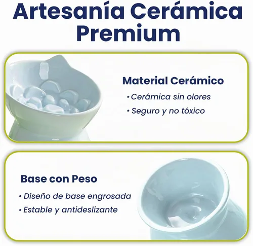 Vista 8 de PawsPik Lynx - Cuenco elevado de cerámica para perros y gatos, color azul Azul cielo