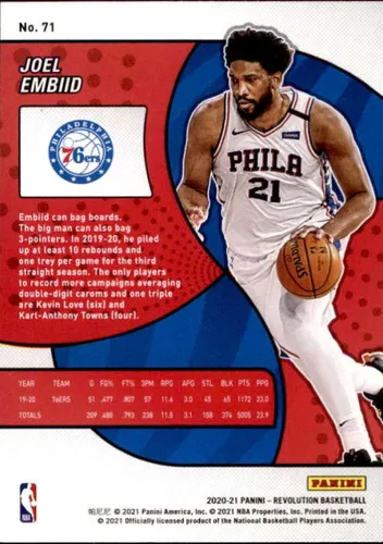 Vista 2 de 2020-21 Panini Revolution Basketball #71 Joel Embiid Philadelphia 76ers Official NBA Trading Card