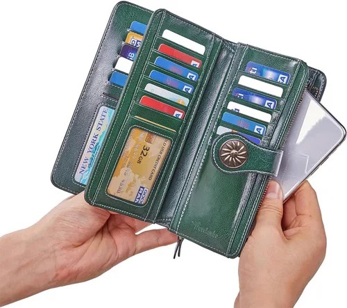 Vista 7 de Travelambo Cartera de mujer con bloqueo RFID para tarjetas de crédito, cartera de cuero de gran capacidad