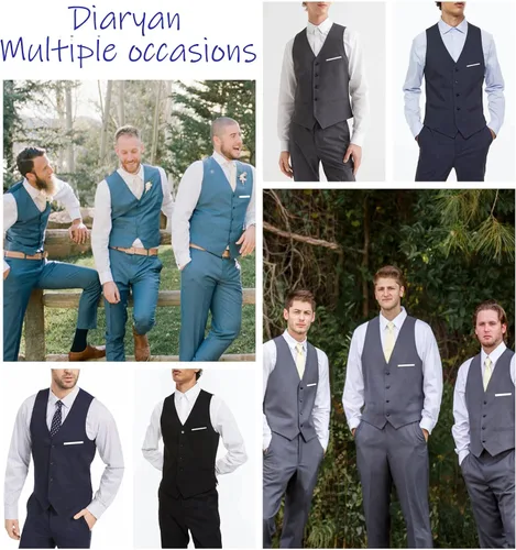 Vista 7 de Traje de hombre chaleco con cuello en V sin mangas ajustado chaqueta de novio casual chaleco para boda fiesta formal esmoquin para hombres