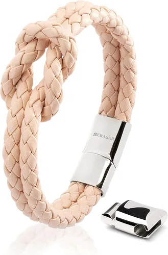 Vista 10 de SERASAR Pulsera de cuero [nudo] para mujer 4 colores y 3 longitudes Cierre magnético de acero inoxidable Caja de joyería exclusiva Gran