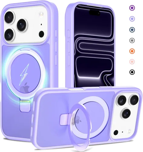 Vista 40 de Funda con soporte ultra magnético para iPhone 15 Pro [protección militar contra caídas] [compatible con MagSafe] a prueba de golpes, translúcida