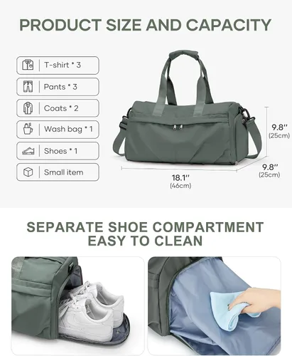 Vista 3 de Bolsa de gimnasio para mujer, bolsa de mano para fin de semana, bolsas de viaje para hombres con funda para carrito, A3-Verde ejército, Campañas