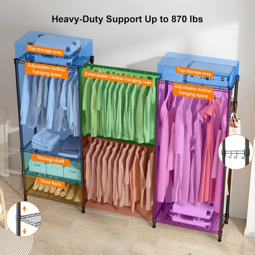 Vista 4 de BATHWA - Perchero de alta resistencia independiente para espacio de 68.9 a 90.2 pulgadas Expandable Clothing Storage, Adjustable 6 Shelves, 4