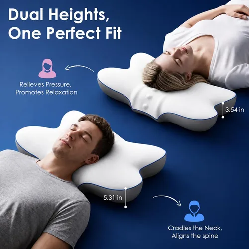 Vista 7 de jiaao Almohada cervical ergonómica para dormir, almohada refrescante para adultos, almohadas cervicales de espuma viscoelástica 100% para aliviar