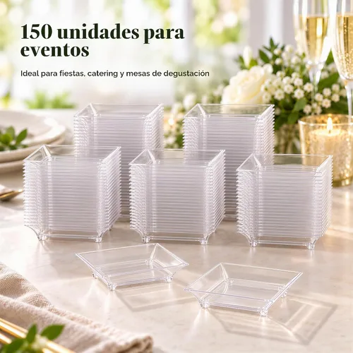 Vista 5 de Kingrol 150 platos pequeños para aperitivos, platos cuadrados de plástico transparente de 2.5 pulgadas, platos desechables de 1 onza para postres