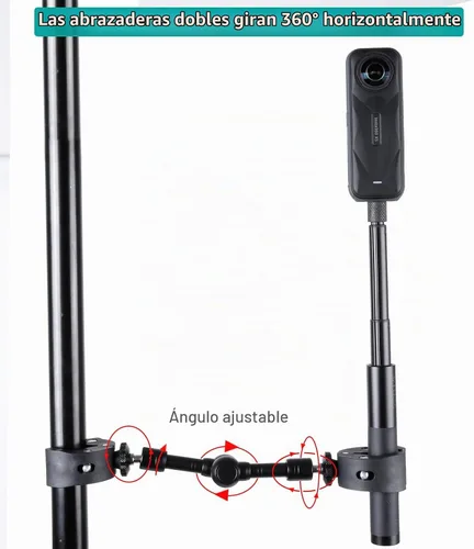 Vista 3 de PellKing Abrazadera de doble abrazadera para cámara, con brazo mágico de 360°, adaptador doble de 1/4 "-20 para paraguas, poste, escritorio