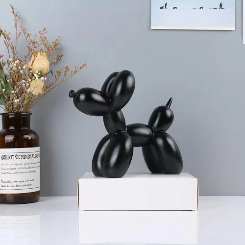 Vista 2 de Lindo globo de resina para perro, estatua de animales, adornos para decoración del hogar (negro)