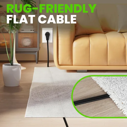 Vista 7 de GEARit Cable de extensión de enchufe plano giratorio de 360° de 3 pies, cable de alimentación de perfil bajo de 3 salidas, ahorro de espacio