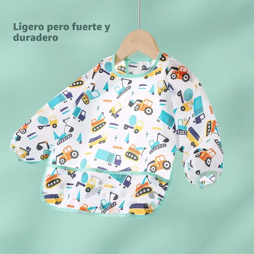 Vista 4 de Paquete de 5 baberos de manga larga, baberos impermeables para bebés de 6 a 30 meses, reutilizables, con bolsillo para todo