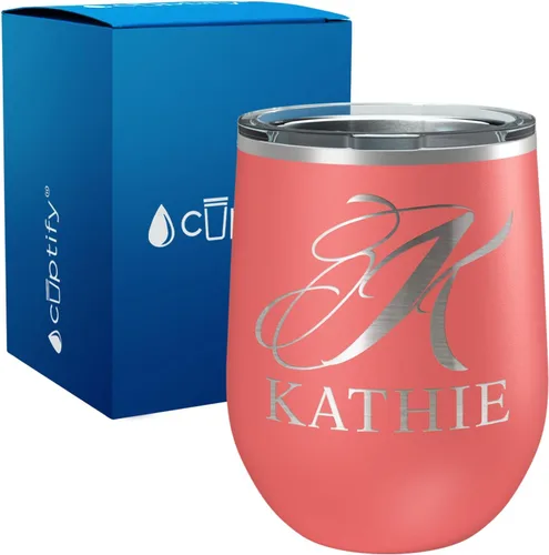 Vista 63 de Vaso personalizado de regalo de cumpleaños para mujeres y hombres, con monograma de escritura dividida, inicial y nombre grabado en negro, taza