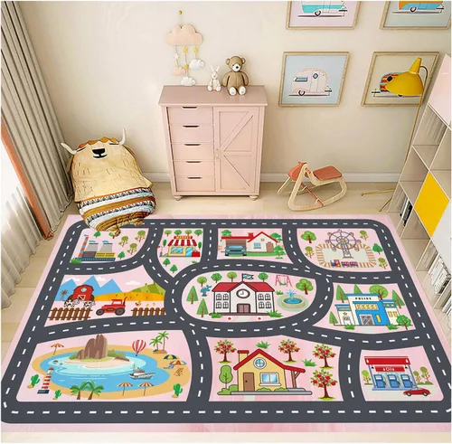 Vista 15 de Alfombra para niños, alfombra de coche para niños, tapete de juego, alfombra para coches de juguete para sala de juegos, aula, habitación de niños