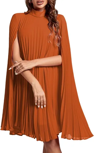 Vista 29 de Rooscier Vestido midi de fiesta plisado con cuello alto falso y espalda abierta para mujer