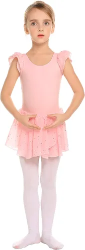 Vista 3 de Arshiner - Vestido de ballet para niñas con mangas con volado malla con falda tutú