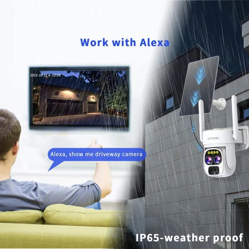 Vista 3 de LETSCEE Cámaras de seguridad inalámbricas para exteriores con energía solar para seguridad del hogar, vista de 360° exterior, detección de Paquete