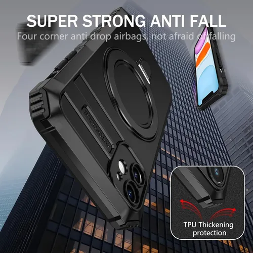 Vista 3 de Funda magnética para iPhone 11 [compatible con MagSafe] con 2 protectores de pantalla de vidrio templado con soporte de anillo, grado militar