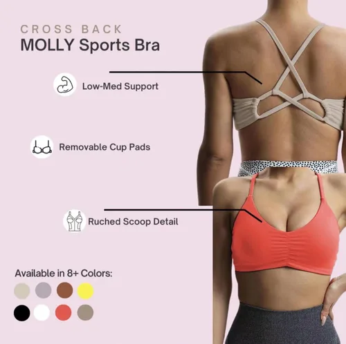 Vista 6 de Aoxjox Brasier deportivo de entrenamiento para mujer, camiseta sin mangas con espalda cruzada, fruncida, con relleno, para yoga