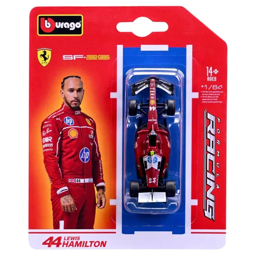Vista 5 de Bburago 1:64 Scale Race Formula Ferrari SF-25 (2025) Vehículo fundido a presión, Hamilton #44