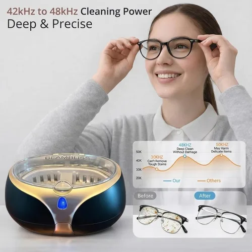 Vista 2 de Limpiador ultrasónico profesional de joyas de 40 W con temporizador automático de 3 minutos, limpiador de joyas de oro de 42 kHz a 48 kHz, limpiador