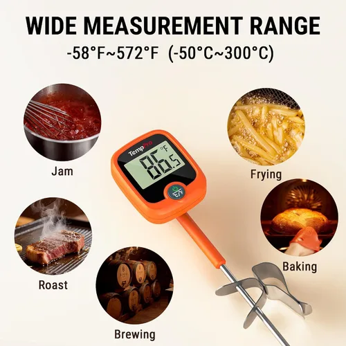 Vista 6 de TempPro TempDip - Termómetro digital de caramelo de 1 segundo con clip y pantalla LCD grande 10" Long Probe Instant Read Oil Frying Deep Fryer
