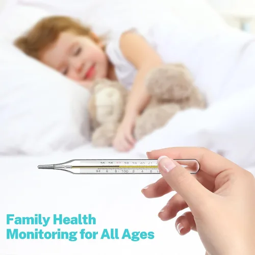 Vista 7 de MAGICLULU 3 unidades de temperatura oral de vidrio para adultos y niños, indicador preciso de fiebre de las axilas de doble escala ℃ y ℉ con funda