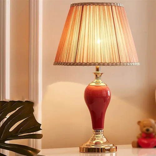 Vista 4 de Desk Light 22.83 Inch Red Bedside Lamp Retro Ceramic Table Lamp Night Light Indoor Home Decor Reading Lamp Led Lamp for Desk(A)