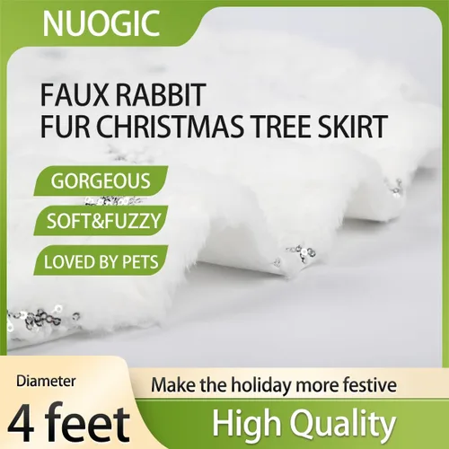 Vista 2 de Falda de árbol de Navidad de 4 pies, color blanco - para árbol de Navidad de 6 pies, 7 pies, 8 pies, 9 pies, falda de árbol de Navidad con copos